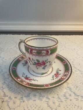 Cup & Saucer in Pink and Green vintage coalport bone china - very antique